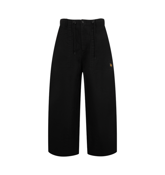 Image 1 of 3 - BLACK - Needles Men's H.D. Pant - Utility / Moleskin is crafted from brushed cotton moleskin and features the brand's signature H.D. silhouette with darts at the waist and hem that create a voluminous, curved leg shape. Designed for a relaxed fit, the heavyweight fabric offers a soft suede-like texture, subtle sheen, and durable construction that develops character with wear. Main Material: 100% Cotton. Made in Japan.