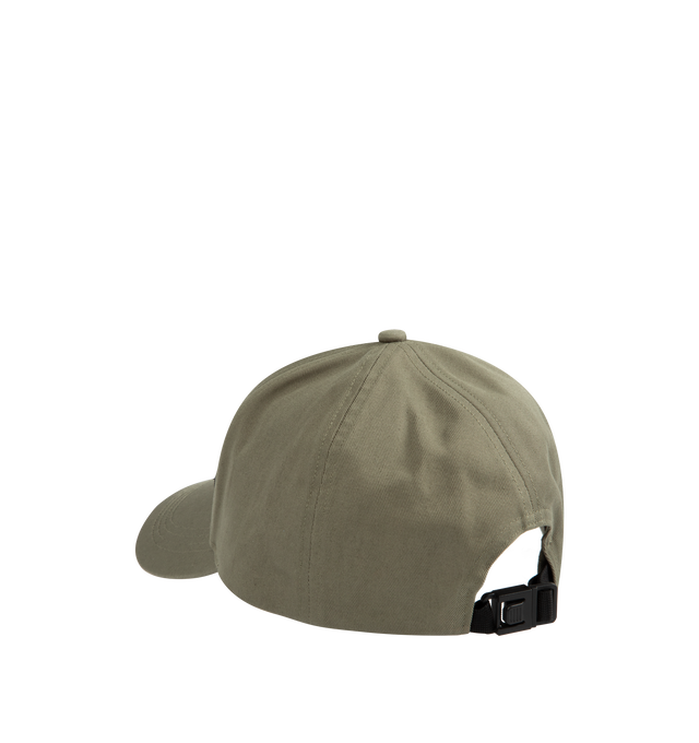 Image 2 of 2 - GREEN - Moncler Off Center Logo Baseball Cap has a curved brim, an adjustable snap-back closure, and a rubberized signature logo at the front.