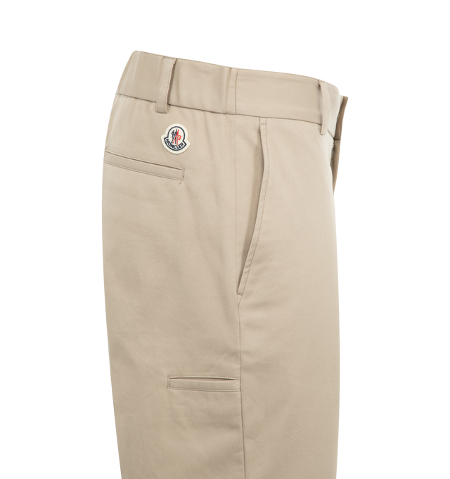 Image 3 of 3 - NEUTRAL - Moncler Cotton Gabardine Trousers have a zip and button closure, top stitching at the knees, side pockets, and back pockets. Cotton gabardine.