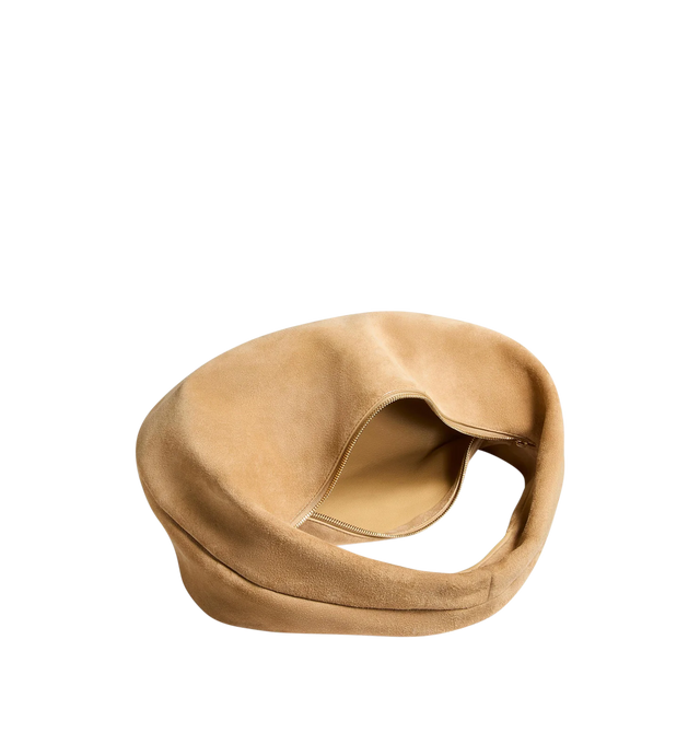 Image 3 of 3 - NEUTRAL - Khaite Olivia slouchy zip-top hobo bag in velvety suede. With integrated strap to wear over the shoulder or carry by hand. Signature hardware at zipper pull. Suede (100% kid leather). Made in Italy.