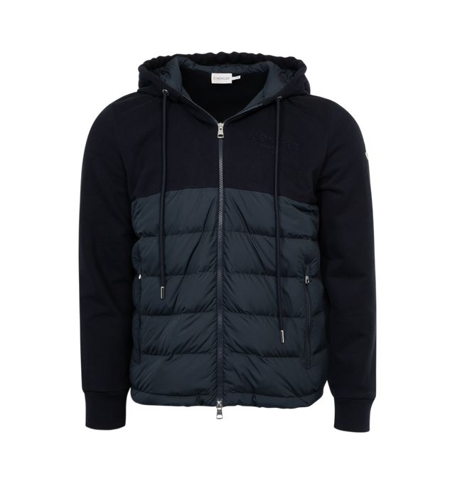 Image 1 of 2 - BLACK - MONCLER Zip Up Cardigan featuring down-filled, adjustable hood, zipped front pockets and double zipper front closure. 100% polyamide/nylon. 100% virgin wool. Padding: 90% down, 10% feather.