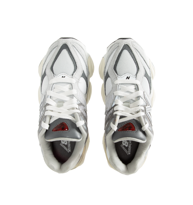 Image 5 of 5 - GREY - New Balance 9060 Unisex lifestyle sneaker with pig suede and mesh upper featuring ABZORB midsole to absorb impact, ABZORB SBS heel cushioning for additional stability and comfort, tongue logo inspired by original 991 lace jewel, translucent CR device at heel, and diamond outsole pattern inspired by classic 860 design.