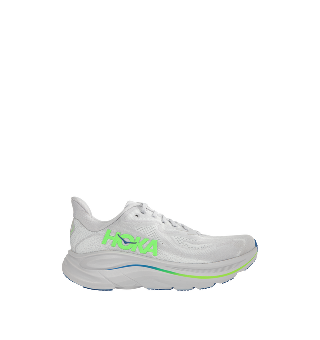 Image 1 of 5 - WHITE - HOKA Clifton 10 Sneaker featuring jacquard knit, reflective upper details, smooth MetaRocker, rearfoot-focused Active Foot Frame, CMEVA midsole, molded EVA sockliner and inherently durable abrasion rubber.