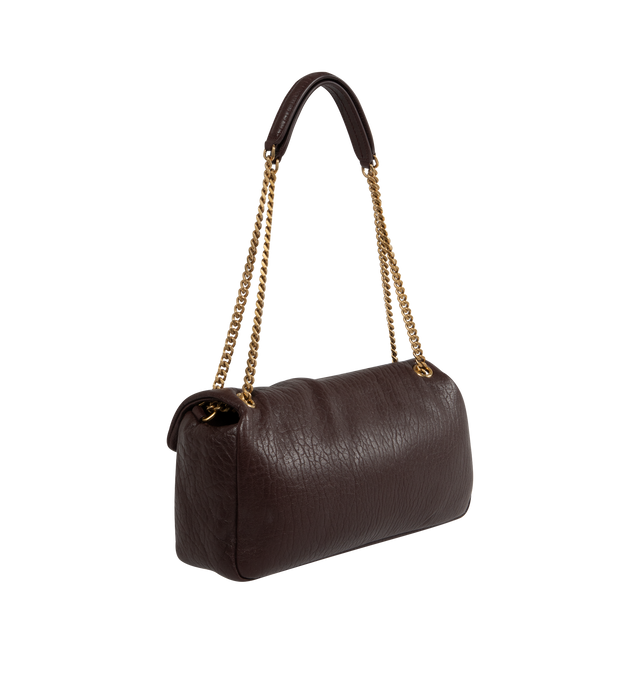 Image 2 of 4 - BROWN - SAINT LAURENT Calypso Medium Bag featuring puffy, pillowed effect, sliding curb chain strap, cotton lining, bronze toned hardware, magnetic clousre and one zip pocket. 11.8" X 5.9" X 23". Strap drop: 11.219.9". Lambskin.