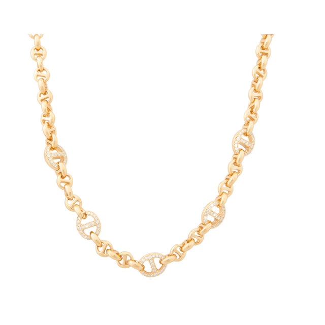 Image 1 of 3 - GOLD - Hoorsenbuhs Open Link Necklace is crafted from 18K yellow gold and features a 5 mm open-link chain with five 10 mm diamond stations. Length: 16". For personal consultation and detailed information about jewelry, please contact our dedicated stylist team at personalshopping@hirshleifers.com.This item may be restricted for online purchase to international clients. For assistance purchasing this item please contact our dedicated stylist team at personalshopping@hirshleifers.com.