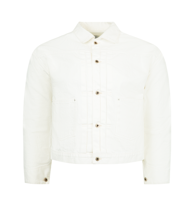 Image 1 of 2 - WHITE - POST O'ALLS El Ranchero 3 Shirt featuring workwear-style sleeves and fabric, two front pockets, dropped shoulder, moderately relaxed fit, button front closure and buttoned cuffs. 100% cotton. Made in Japan.