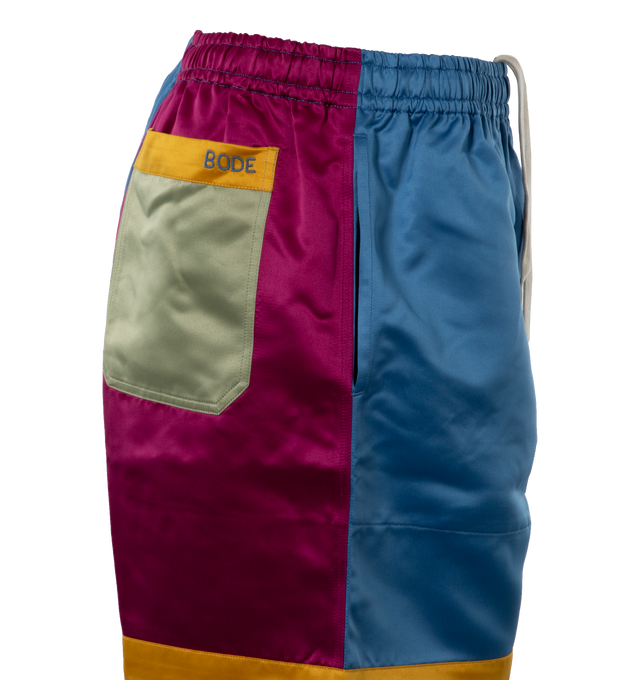 Image 3 of 4 - MULTI - BODE Champ Shorts featuring colorblocking, short inseam and a wide leg opening and elastic waist. 100% polyester. Made in India. 
