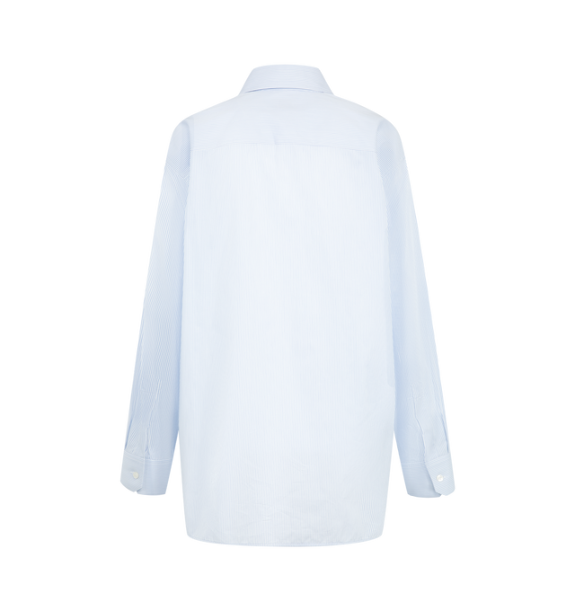 Image 2 of 2 - BLUE - Saint Laurent Womens Oversized Shirt is crafted from cotton poplin. Features an oversized fit, button-front closure, pointed collar, exaggerated shoulders with shoulder boning, French cuffs with one-button placket, and a curved hem. Main Material: 100% Cotton. Made in Italy.