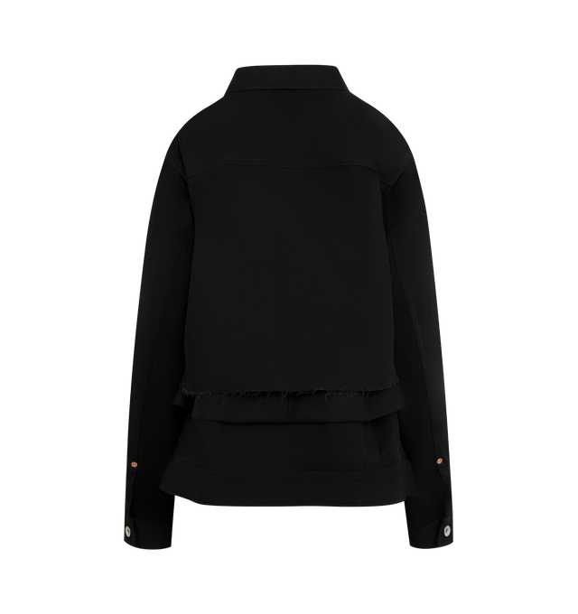Image 2 of 3 - BLACK - SACAI Denim x Wool Melton Jacket featuring long sleeves, button front closure, layered look, front flap button pockets and collar. Cotton, wool.