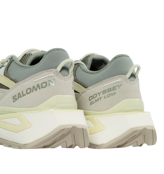 Image 3 of 5 - GREY - SALOMON ODYSSEY ELMT LOW featuring lace-up closure, padded tongue and collar, pull-loop and logo printed at heel, mesh lining, Advanced Chassis System rubber midsole and Treaded Contagrip rubber outsole. 