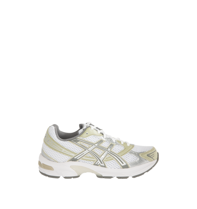 Image 1 of 5 - WHITE - ASICS Gel 1130 Sneaker featuring mesh and leather upper with rubber sole, lace-up front, cushioned textile footbed and lining, GEL technology in the heel and padded low-cut collar.