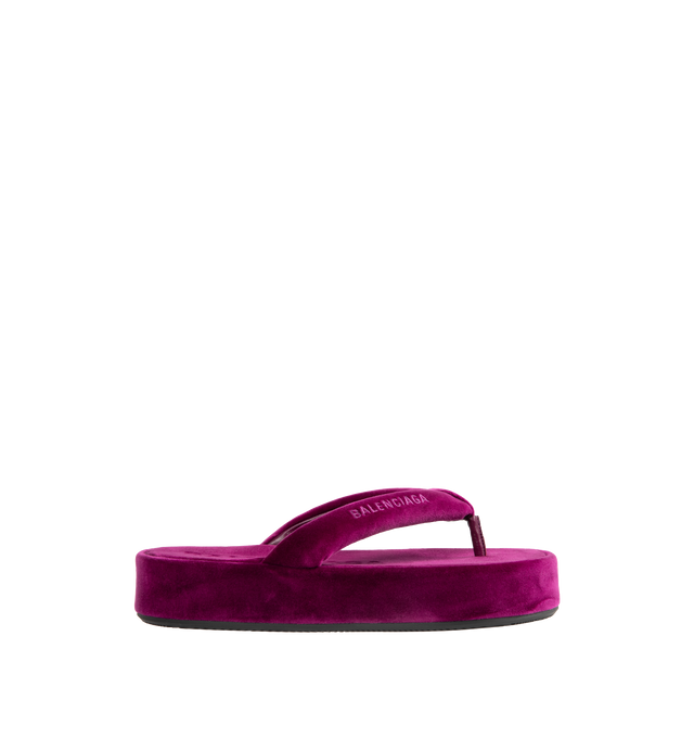 Image 1 of 4 - PURPLE - BALENCIAGA Jet Lag Thong featuring cotton, viscose and elastane, thong sandal, rounded toe, 50mm platform height, padded upper, Balenciaga logo embroidered on the upper of the right foot, Balenciaga logo debossed on the insole, tone-on-tone sole and black outsole. Upper: cotton, viscose, elastane. Sole: TPU. Insole: cotton, viscose, elastane. Made in Italy.