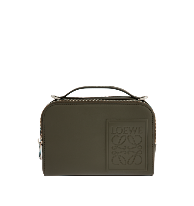 Image 1 of 3 - GREEN - LOEWE Mini Crossbody Camera Bag in satin calfskin featuring two zipped compartments, crossbody or hand carry, adjustable and detachable LOEWE webbing strap, herringbone cotton canvas lining and debossed LOEWE Anagram patch. Satin calf. 13 cm x 18 cm x 8.5 cm. Made in Portugal.