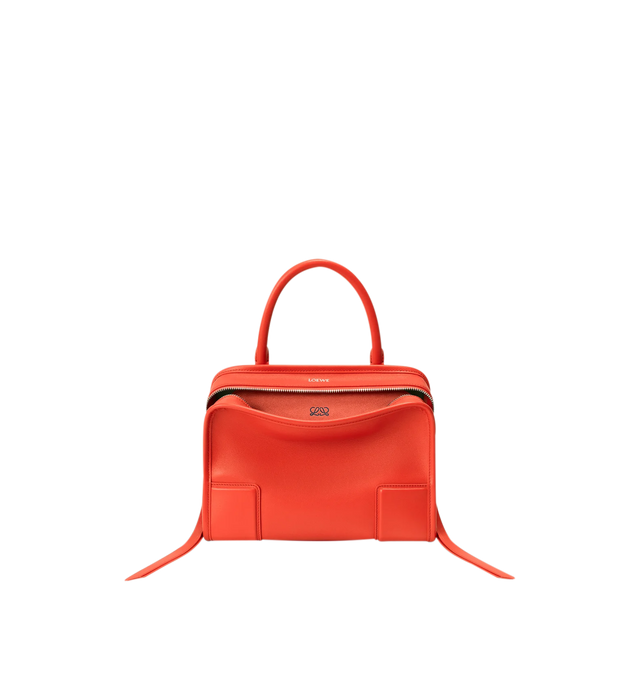 Image 1 of 17 - ORANGE - Loewe Small Amazona 180 Bag in leather features a relaxed silhouette anchored by a single toron top handle, designed to be carried open, while a concealed closure secures the main compartment, three carry options: short handle, removable shoulder strap and crossbody, zip closure with two leather zip pullers, two compartments, main compartment closed with magnetic closure, internal flat pocket, left side d-ring for customization, nappa lambskin lining, and embossed double L branding.
