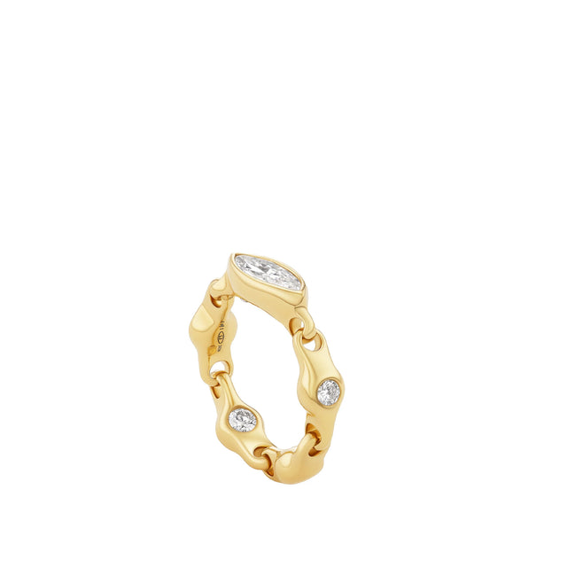 Image 2 of 2 - GOLD - Uniform Object Supernova Ring featuring 8.5 g of 18K yellow gold with a 1.03 ct marquise brilliant-cut diamond and 0.48 TCW round diamond accents. Size: 7. Handcrafted in New York City. Hirshleifers offers a range of pieces from this collection in-store. For personal consultation and detailed information about jewelry, please contact our dedicated stylist team at personalshopping@hirshleifers.com.