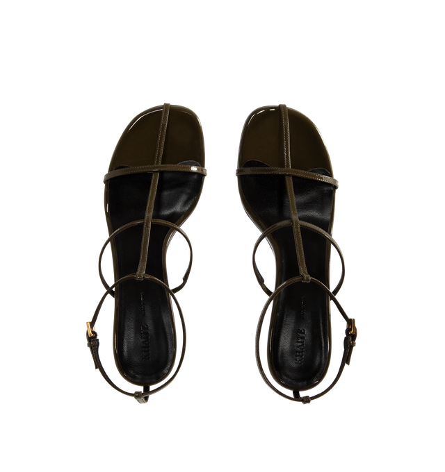 Image 4 of 4 - GREEN - KHAITE Cage Sandal featuring ribbon-like bands of patent calfskin, buckle-fastening ankle strap and concealed elastic inset at back for flexibility. 75MM.