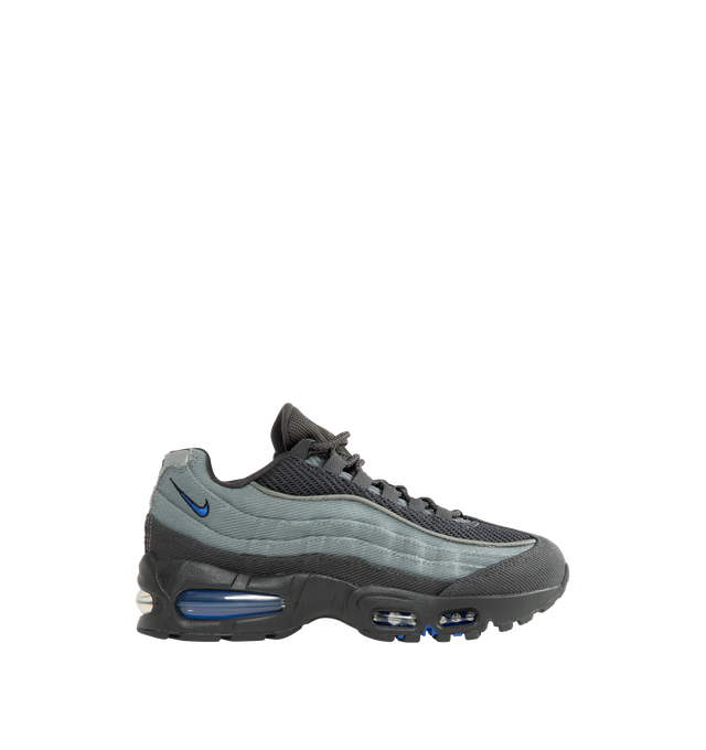 Image 1 of 5 - GREY - Nike Men's Air Max 95 Big Bubble Sneaker featuring textile and synthetic leather, visible Max Air cushioning, flex grooves in the midsole and outsole, foam midsole and rubber outsole.