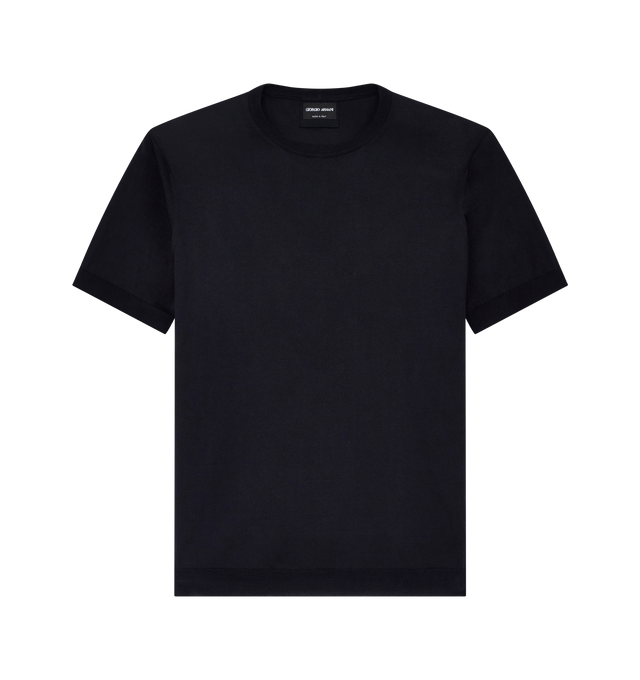 Image 1 of 1 - NAVY - Giorgio Armani Men's Silk Cotton Crewneck T-Shirt features a slim-fit, classic crew neckline, and short sleeves. Material: 58% Silk, 42% Cotton.