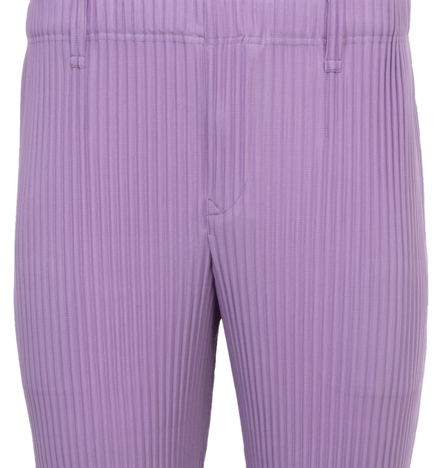 Image 4 of 4 - PURPLE - ISSEY MIYAKE TWEED PLEATS PANTS featuring a straight shape, full-length hem, elastic waist and two pockets. 100% polyester. 