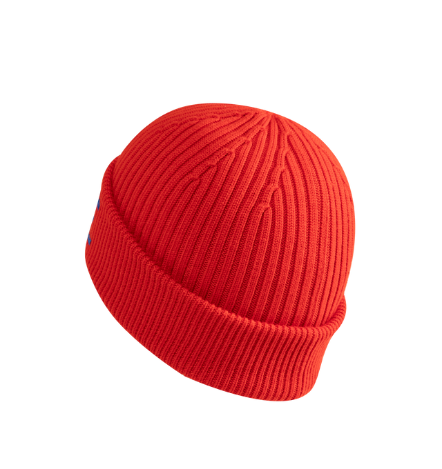 Image 2 of 2 - RED - Loewe Beanie in Wool is crafted from medium-weight ribbed wool knit and features a classic minimalist silhouette designed for everyday wear. The textured ribbed construction provides warmth and comfort, while the understated design reflects the house's signature approach to refined essentials. Main Material: Wool. Features: medium-weight knit, ribbed construction. Height 26 cm x Width 21.5 cm.