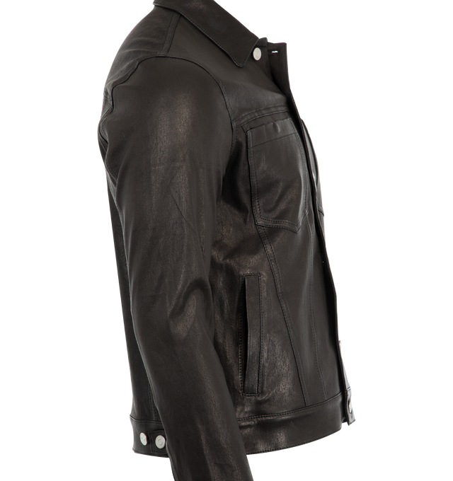 Image 3 of 3 - BLACK - Giorgio Brato Men's leather jacket with classic collar, front button fastening, long sleeves, buttoned cuffs and two chest flap pockets. Made in Italy.
