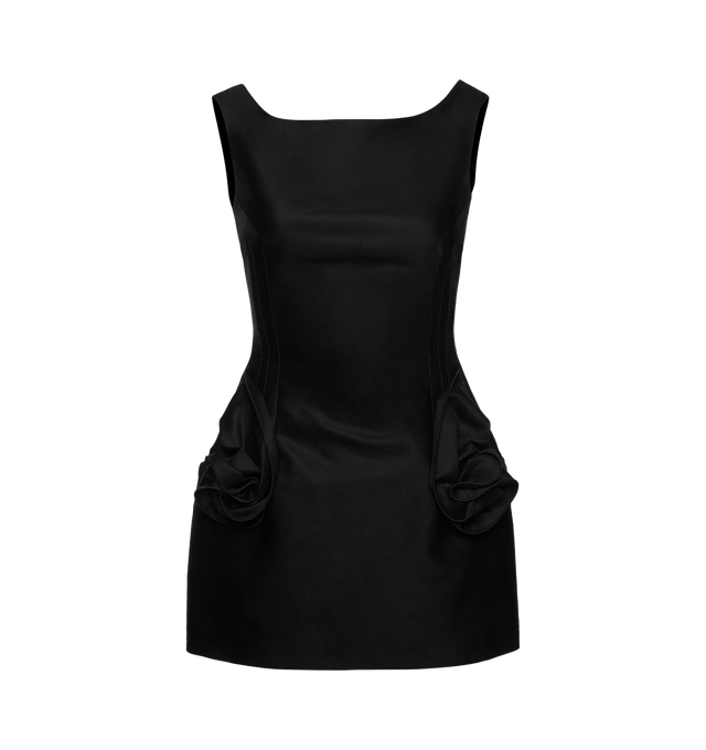 Image 1 of 2 - BLACK - MAGDA BUTRYM Floral Appliqu Dress featuring mini length, invisible zipper closure, side slit pockets and floral appliques. 100% cotton. Lining: 100% silk. Made in Poland.