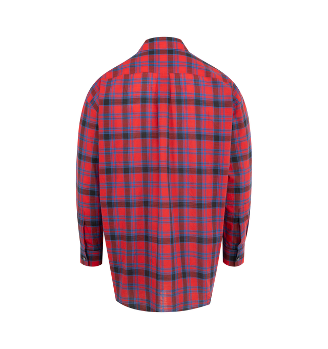 Image 2 of 2 - RED - THE ROW Lancaster Shirt featuring classic button-up shirt in semi-sheer cotton voile with regular fit, front patch pocket, and exposed front placket with horn buttons. 100% cotton. Made in Italy.