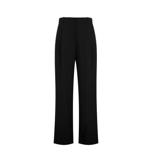 Image 1 of 3 - BLACK - The Row Women's Lowe Pant is crafted from structured virgin wool and features a tailored silhouette that sits at the hip with a straight, wide-leg cut. Designed with a single front pleat, side besom pockets, and a single back besom pocket, this refined trouser embodies The Row's signature approach to understated luxury and precise tailoring. Main Material: 100% Virgin Wool. Made in Italy.