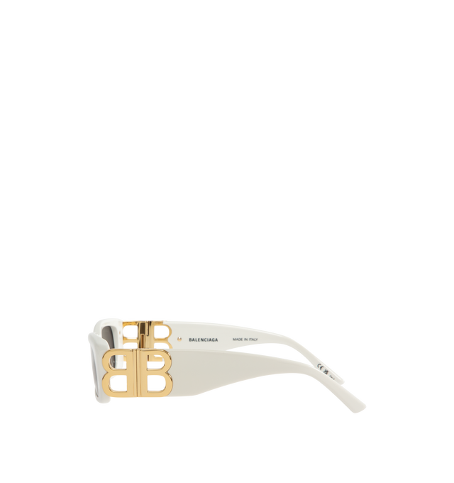 Image 2 of 3 - WHITE - BALENCIAGA Dynasty Rectangle Sunglasses featuring full acetate frame and temples, rectangle shape, standard fit, hidden hinges within the BB logo, lasered logo on the right lens and lens category 3. 100% UVA/UVB protection. Made in Italy.