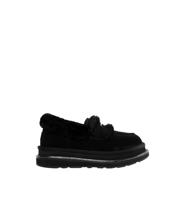 Image 1 of 4 - BLACK - UGG x sacai loafer designed for everyday wear, combines UGG's iconic premium  suede with sacai's unmistakable hybridized aesthetic. Upper is made with suede sourced from certified farms that practice regenerative agriculture upper. Midsole incorporates sugarcane EVA. Features Vibram XS Trek Evo. Unisex style in women's sizes.