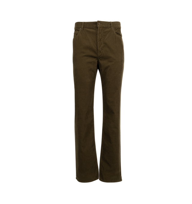 Image 1 of 3 - GREEN - SAINT LAURENT Lou Jeans in corduroy featuring mid-rise, five-pockets pants made with certified cotton, straight leg and zip fly. 100% cotton. Made in Italy.