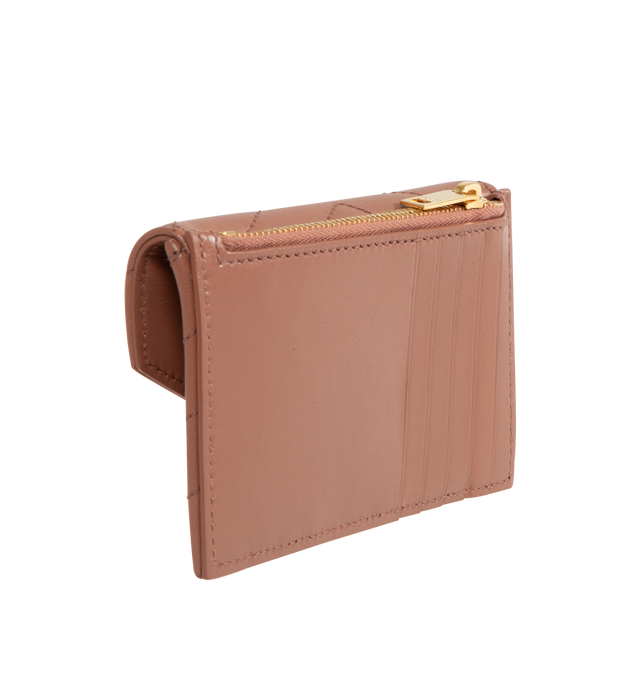 Image 2 of 3 - BROWN - Saint Laurent women's Zip card case with flap in soft nappa leather, decorated with the CASSANDRE and chevron-quilted topstitching, leather lining, gold-toned hardware, snap-button closure, one zip coin pocket and five card slots.Dimensions: 13 x 8 x 2 CM / 5.1" x 3.1" x 0.7". Calfskin leather. Made in Italy.