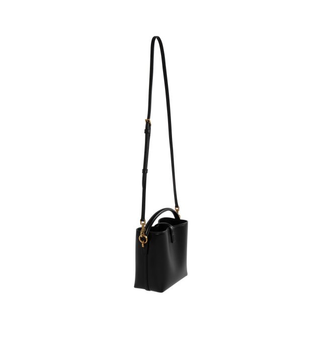 Image 2 of 3 - BLACK - SAINT LAURENT Le 37 Mini Bag in Shiny Leather featuring metal cassandre hook closure, four metal feet, one main compartment and suede lining. 5.9 X 5.1 X 2.4 inches. 90% calfskin leather, 10% metal. 