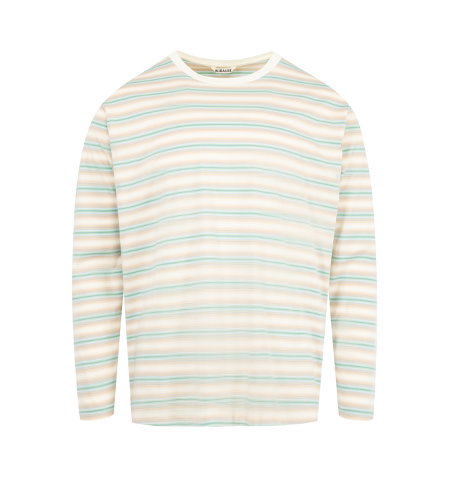Image 1 of 2 - NEUTRAL - AURALEE Gradient Stripe Cotton Tee featuring long sleeves, crew neckline and stripes throughout. 100% cotton. Made in Japan.