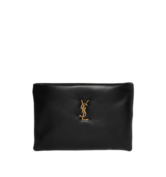 Image 1 of 3 - BLACK - SAINT LAURENT Calypso Small Pouch featuring zip closure, pillowed effect, one main compartment and leather lining. 9 X 6.3 X 1.1 inches. 100% lambskin. 