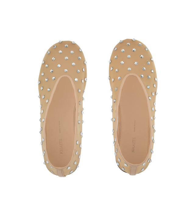 Image 4 of 4 - NEUTRAL - KHAITE Marcy Flat featuring sheer mesh, round-toe, Swarovski crystals and slip on. 15MM. 100% polyamide. Made in Italy. 
