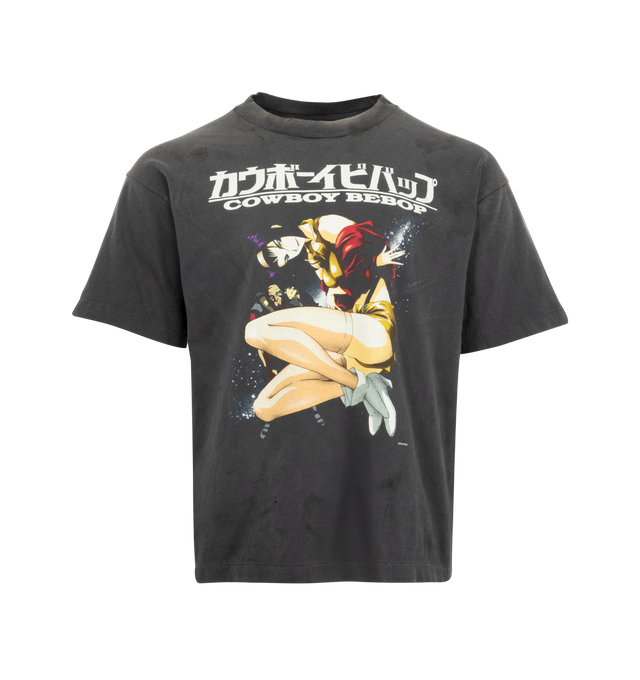 Image 1 of 2 - BLACK - SAINT MICHAEL Cowboy Bebop Tee featuring soft cotton, ribbed neck, bold graphics, relaxed fit, and short sleeves. 100% cotton.