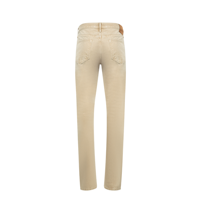 Image 2 of 3 - BROWN - TOM FORD Colored Straight Fit Denim featuring washed sand cotton, five pocket style, button zip closure and straight leg. 100% cotton. Made in the USA.