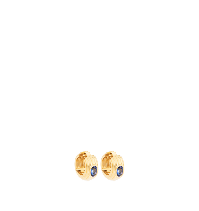 Image 1 of 2 - GOLD - SORELLINA Blue Sapphire Earrings featuring 18K yellow gold huggies with 1.18 ctw blue sapphire. Hirshleifers offers a range of initial pieces from this collection in-store. For personal consultation and detailed information about jewelry, please contact our dedicated stylist team at personalshopping@hirshleifers.com. This item may be restricted for online purchase to international clients. For assistance purchasing this item please contact our dedicated stylist team at personalshopping