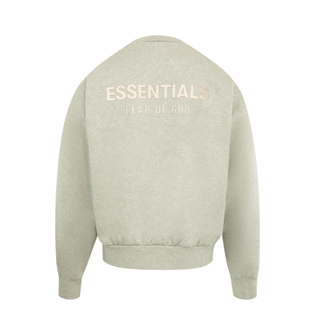 Image 2 of 2 - GREY - FEAR OF GOD ESSENTIALS Classic Fleece Crewneck made from 380gsm core fleece featuring a classic fit with signature Fear of God relaxed proportions. A new "Essentials Fear of God" beveled metallic logo is branded across the back. Details include rib-knit collar, cuffs, and waist-hem. A "Fear of God Essentials" rubberized label is stitched on the sleeve. 80% cotton, 20% polyester fleece.