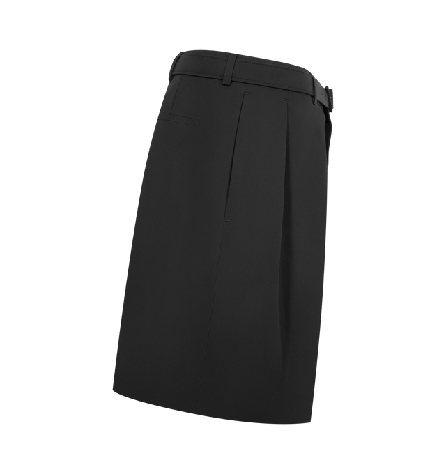 Image 3 of 3 - BLACK - SAINT LAURENT Belted Shorts in cotton poplin featuring belted tailored bermuda shorts made with certified cotton with a wide-leg, double-pleat, concealed front button and zip closure, two slash pockets at the front, two welt pockets at the back and adjustable pin-buckle belt. 100% cotton. Made in Italy.