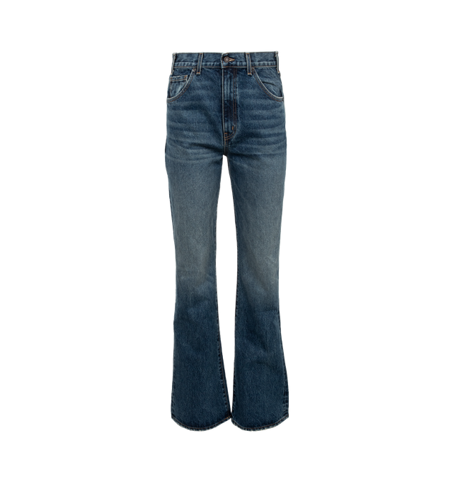 Image 1 of 3 - BLUE - NILI LOTAN Joan Jeans are a 5-pocket style with elongated hem, crosshatch denim, and straight leg. 100% cotton.  