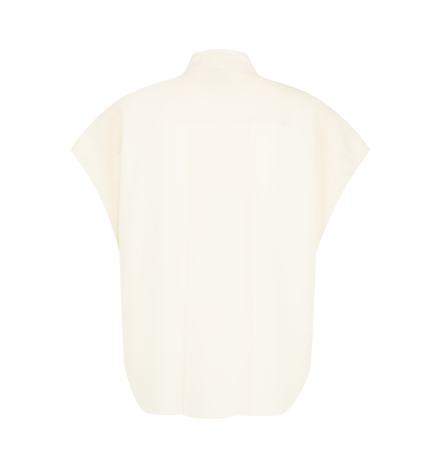 Image 2 of 2 - NEUTRAL - Isabel Marant Womens Selene-GB Top is crafted from a textured acetate blend. Features a relaxed silhouette with a stand collar, self-tie neck bow, concealed button-front closure, cap sleeves, and a curved hem. Main Material: 60% Acetate, 40% Polyester. Made in Romania.