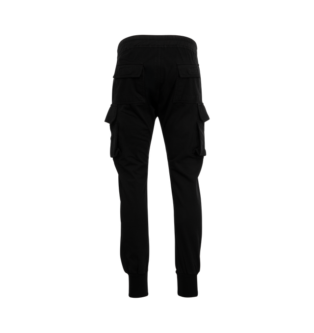 Image 2 of 3 - BLACK - DRKSHDW Mastodon Cut Lounge Pants featuring slim-fit, drawstring at elasticized poplin waistband, four-pocket styling, button-fly, rib-knit cuffs and cargo pocket at outseams. 100% organic cotton. Made in Italy.
