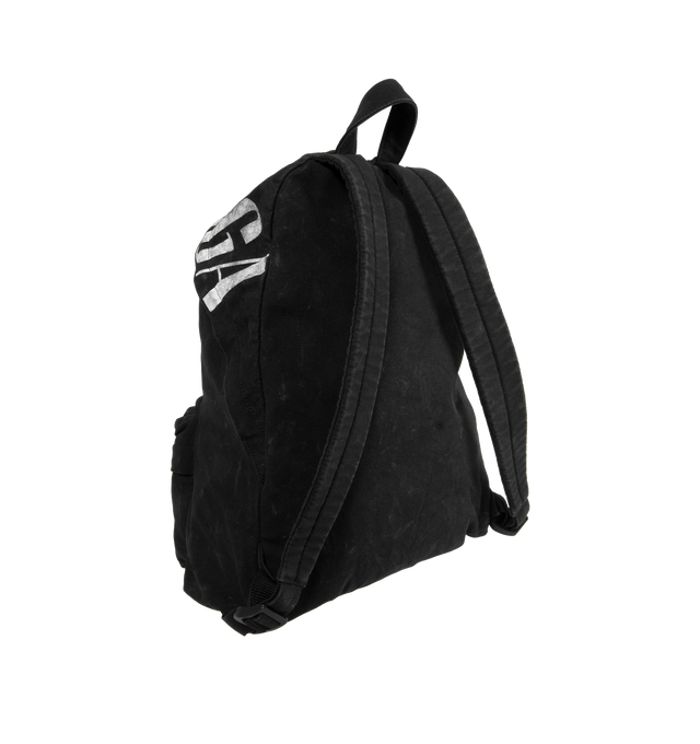 Image 2 of 3 - BLACK - BALENCIAGA Editor Backpack featuring one top handle, adjustable shoulder straps, Balenciaga logo printed at front. aged-silver hardware, front zipped pocket, zipped closure with with knotted puller, 1 main compartment, 1 inner flat pocket and Balenciaga logo engraved zipper puller. Cotton canvas lining. L13.3 x H18.1 x W6.3 inch. Cotton, lambskin, polyester. Made in Italy.