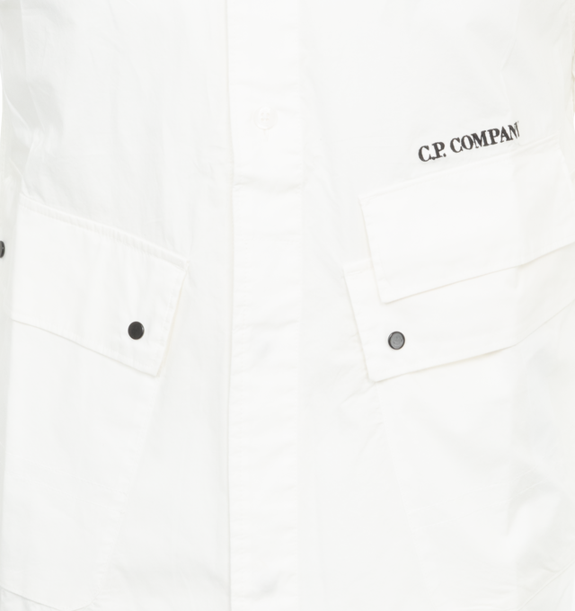Image 3 of 3 - WHITE - C.P. COMPANY Popeline Pocket Shirt featuring classic collar, front button fastening, short sleeves, front flap pockets, military-inspired design and regular fit. 100% cotton. 