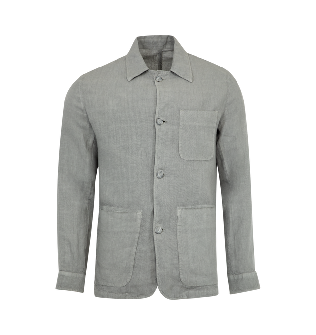 Image 1 of 2 - GREY - 120% LINO Sahariana Jacket featuring regular fit, three front patch pockets, classic collar and button closure. 100% linen.