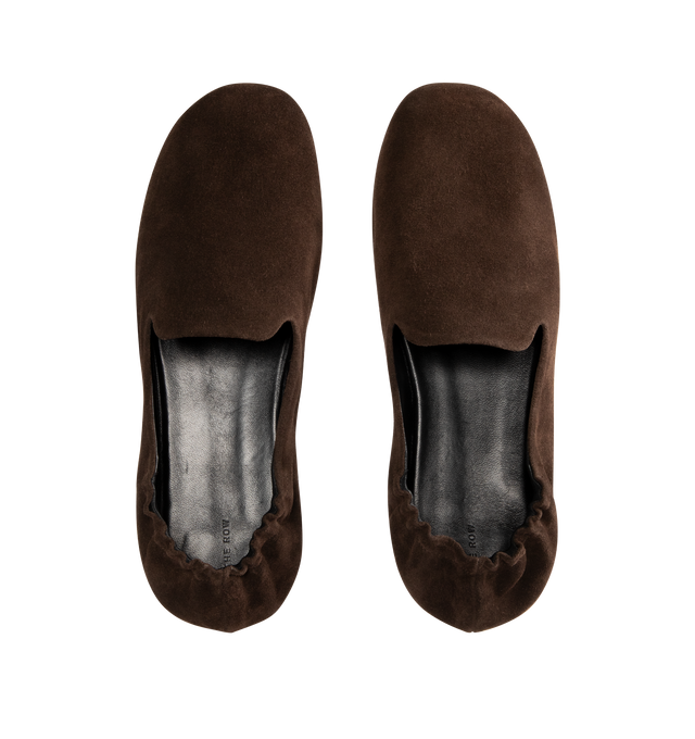 Image 4 of 4 - BROWN - THE ROW Casa Slipper featuring slip-on shoe in soft calfskin suede with round toe, elasticated heel and flexible leather sole. 100% calfskin suede. Lined in 100% lambskin leather. Calfskin leather sole. Made in Italy.
