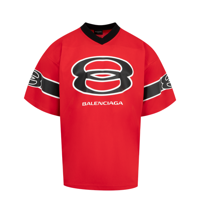 Image 1 of 2 - RED - BALENCIAGA American Football Top featuring sporty mesh jersey, short sleeves, crewneck and American Football artwork. 100% polyester. Made in Italy.