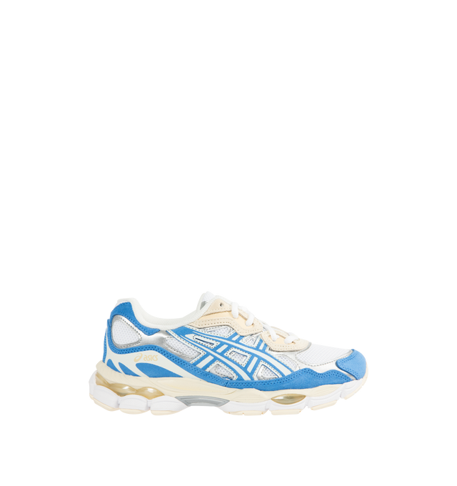 Image 1 of 5 - BLUE - ASICS GEL-NYC Polar Sneaker featuring lace up closure, layered upper construction, rearfoot and forefoot GEL technology, suede and synthetic and fabric upper, fabric lining and rubber sole.